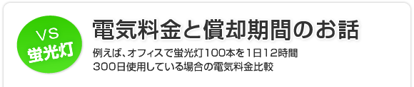 電気料金と償却期間のお話 例えば、オフィスで蛍光灯100本を1日12時間300日使用している場合の電気料金比較