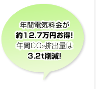 年間電気料金が約12.7万円お得!年間CO2排出量は3.2t削減!
